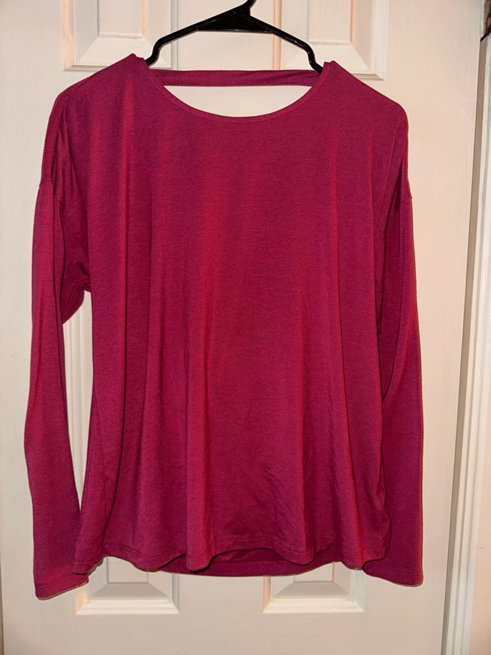 Women's Long Sleeve Open Back Top in Berry
